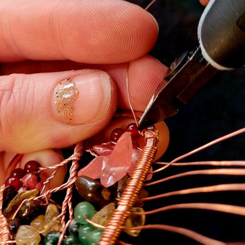 Jennifer Brooks's Rainbow Autumn Tree Earrings - , Contemporary Wire Jewelry, Dapping, Dapping Jewelry, How To Punch Holes, Hole Punching, Punch A Hole, Lashing, Wire Lashing, , tree of life earrings